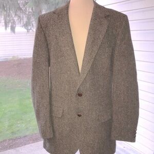 Men’s EUC VINTAGE ROBERT STOCK Sport Coat/Blazer Herringbone Tweed Satin Lining